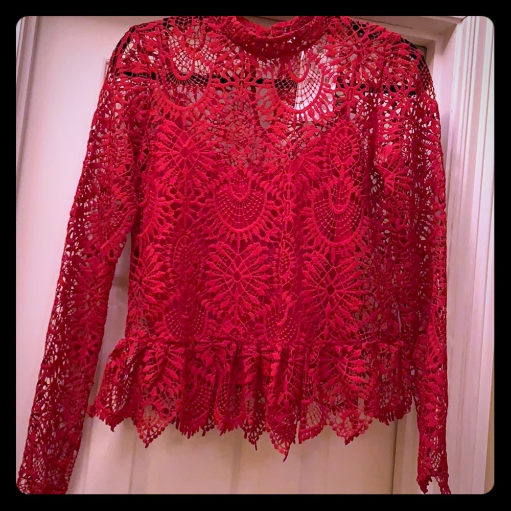 ZARA High Collar Lace Top